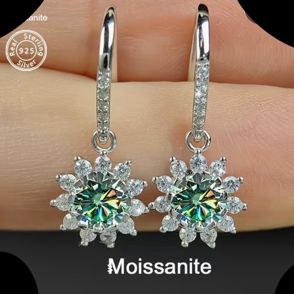 Sterling Silver & Moissanite Sunflower Earrings